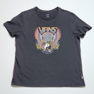 Vans Graphic Tee Black Globe Yin Yang Floral Wings T-Shirt Men’s XL